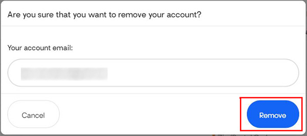 Confirmation popup for account removing